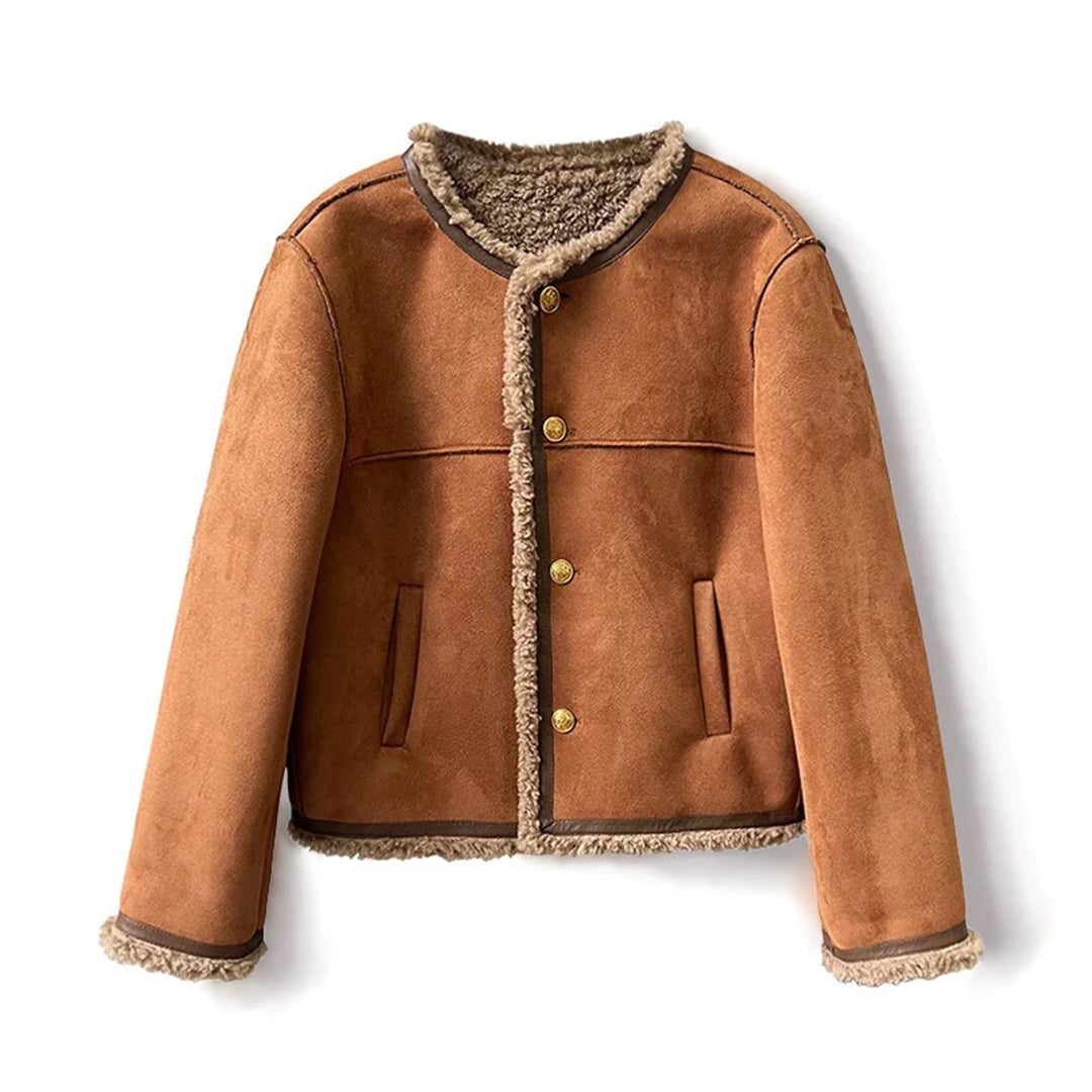Yvonne | Suede Fleece-Lined Jacket with Faux Fur Collar for Women