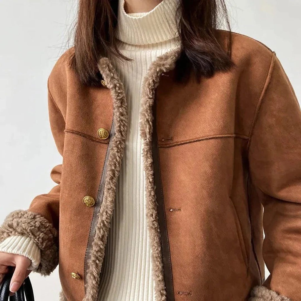 Yvonne | Suede Fleece-Lined Jacket with Faux Fur Collar for Women