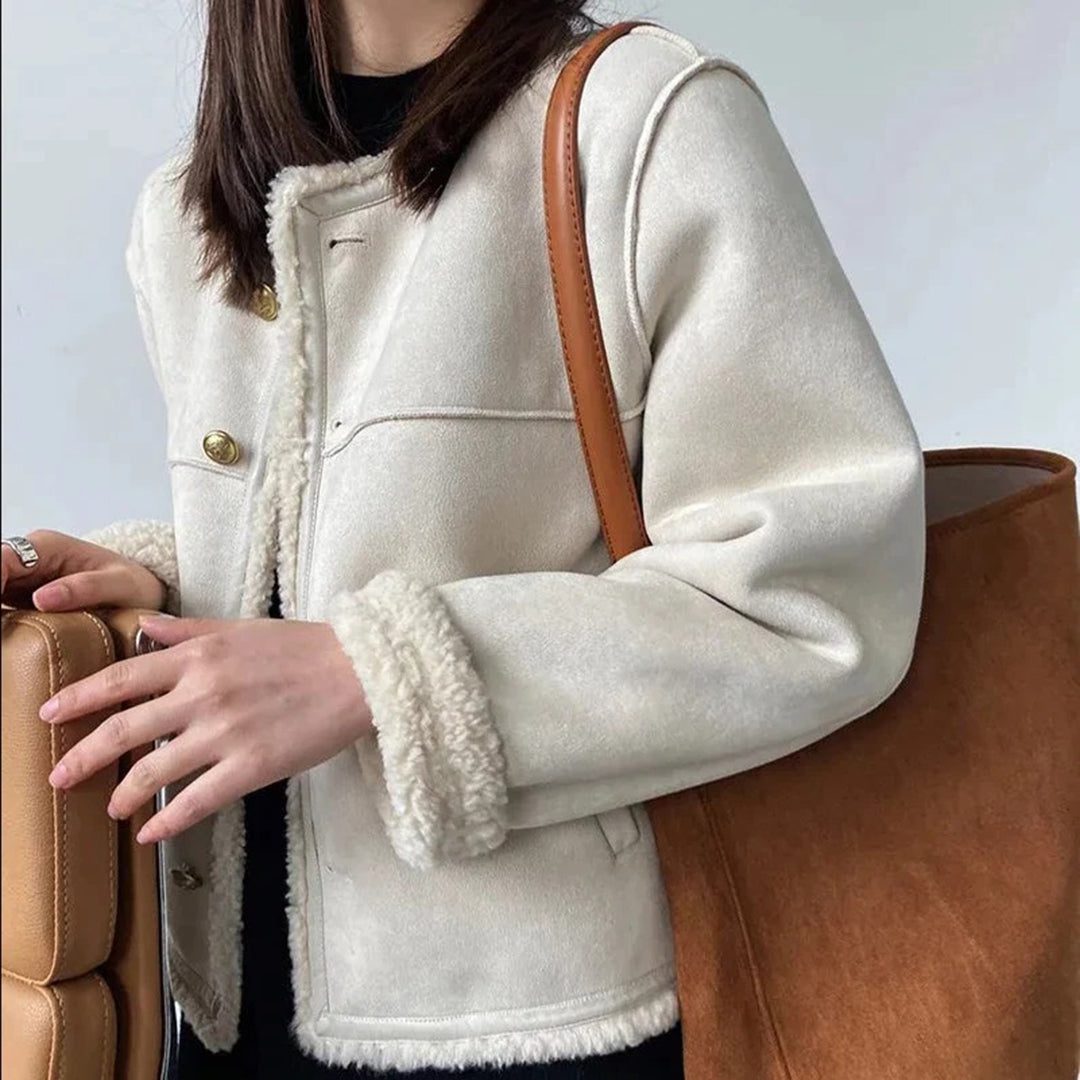 Yvonne | Suede Fleece-Lined Jacket with Faux Fur Collar for Women